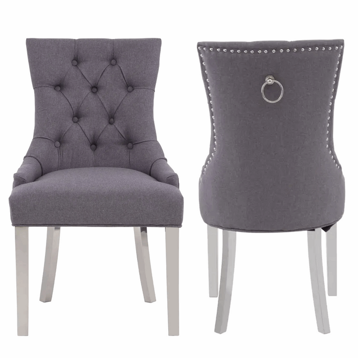 Richmond Grey Fabric Button Tufted Dining Chairs - Sold In Pairs - The Furniture Mega Store 