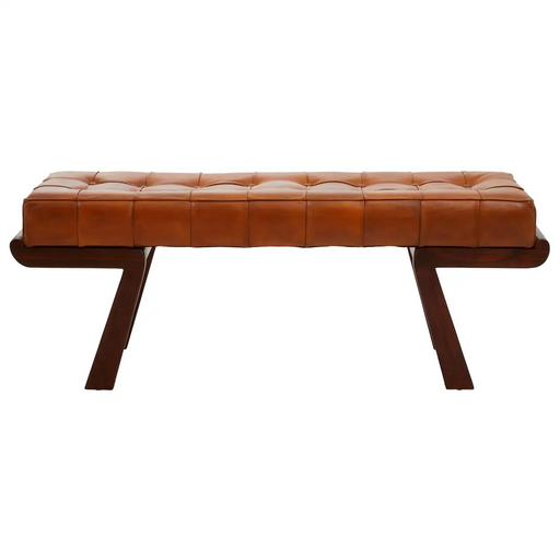 Ivy Genuine Leather Button Tufted Angular Base Bench Seat - 132cm - The Furniture Mega Store 