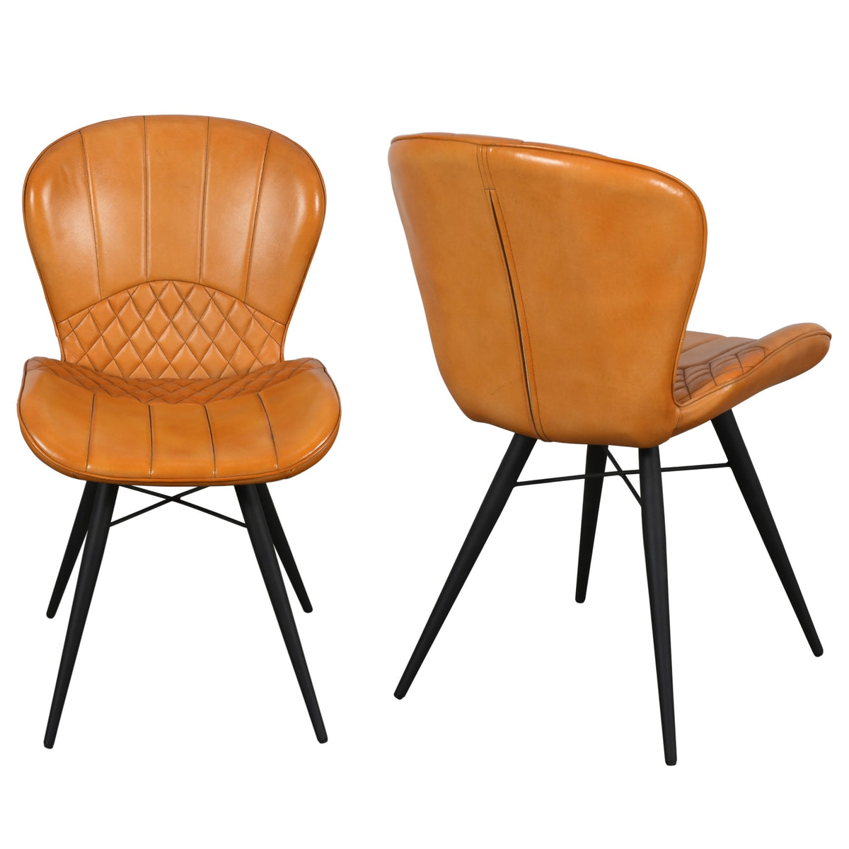 Amory Industrial Style Vintage Leather Dining Chair Mustard (Sold in