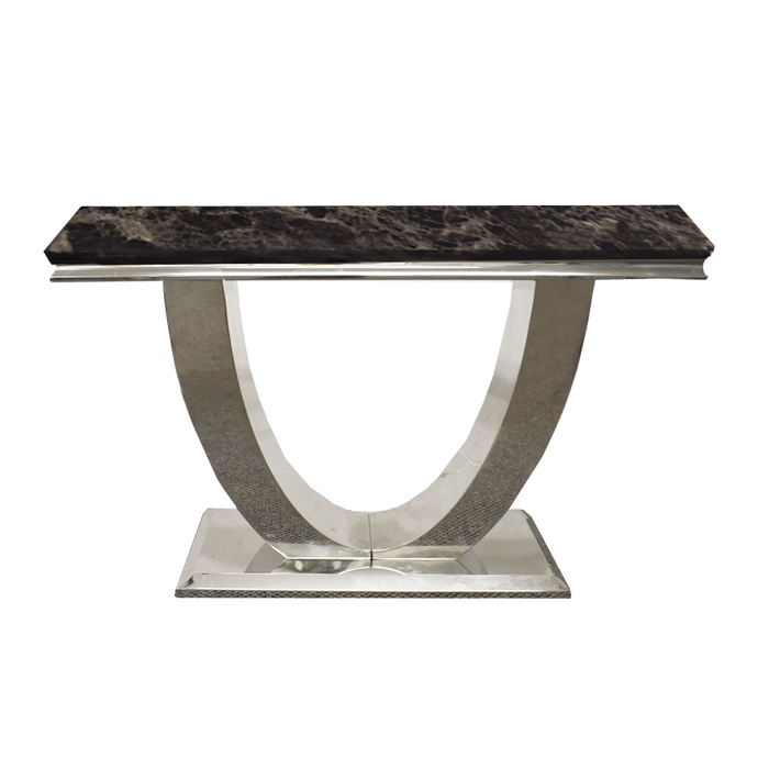 Ariel Marble & Polished Steel Console Table - Choice Of Colours - The Furniture Mega Store 