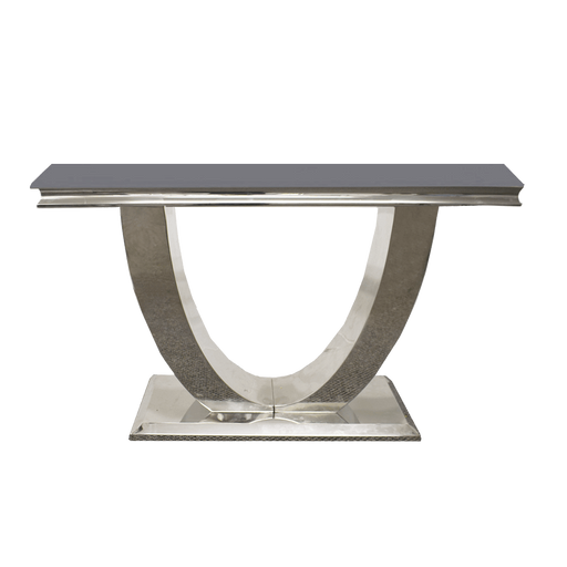 Ariel Glass & Polished Steel Console Table - Choice Of Colours - The Furniture Mega Store 
