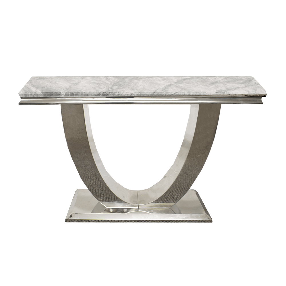 Ariel Marble & Polished Steel Console Table - Choice Of Colours - The Furniture Mega Store 