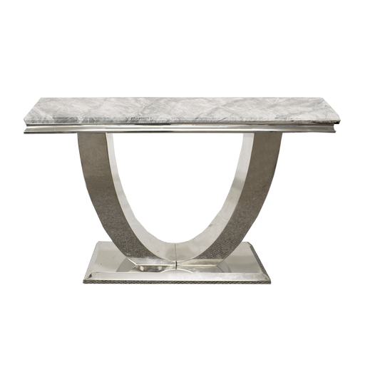 Ariel Marble & Polished Steel Console Table - Choice Of Colours - The Furniture Mega Store 