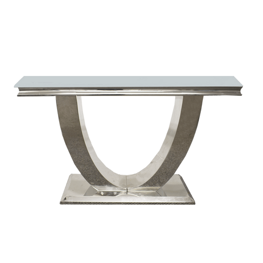 Ariel Glass & Polished Steel Console Table - Choice Of Colours - The Furniture Mega Store 