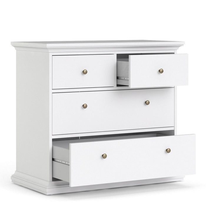 Parisian Package - Bedside 2 Drawers + Chest of 4 Drawers + 2 Door Wardrobe - White - The Furniture Mega Store 