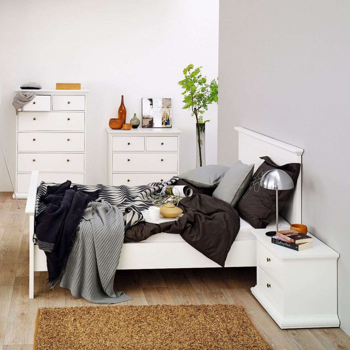 Parisian Package - Bedside 2 Drawers + Chest of 4 Drawers + 2 Door Wardrobe - White - The Furniture Mega Store 