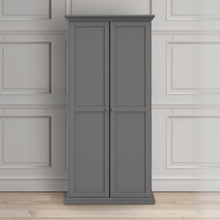 Parisian Package - Bedside 2 Drawers + Chest of 4 Drawers + 2 Door Wardrobe - Matt Grey - The Furniture Mega Store 