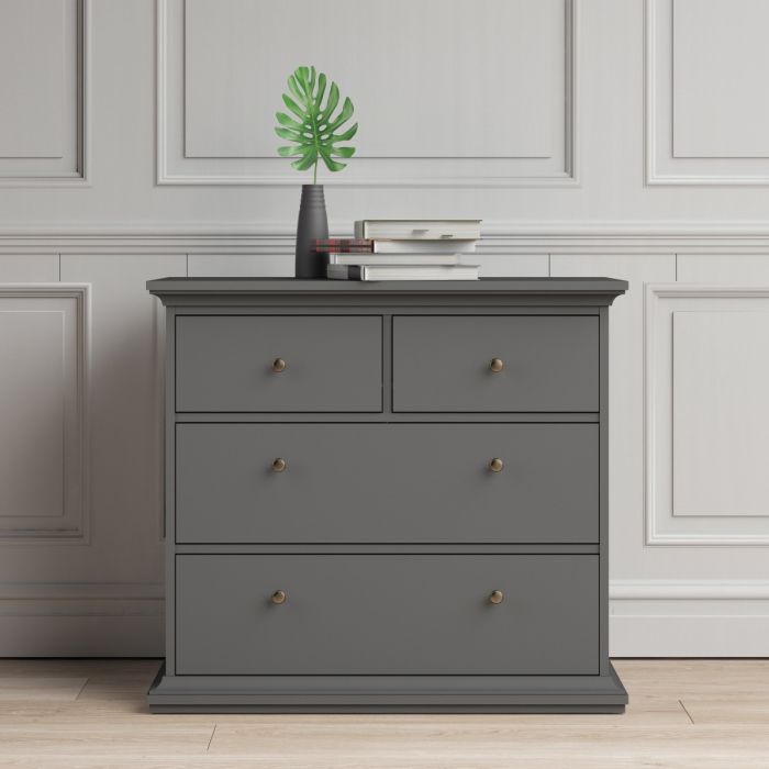 Parisian Package - Bedside 2 Drawers + Chest of 4 Drawers + 2 Door Wardrobe - Matt Grey - The Furniture Mega Store 