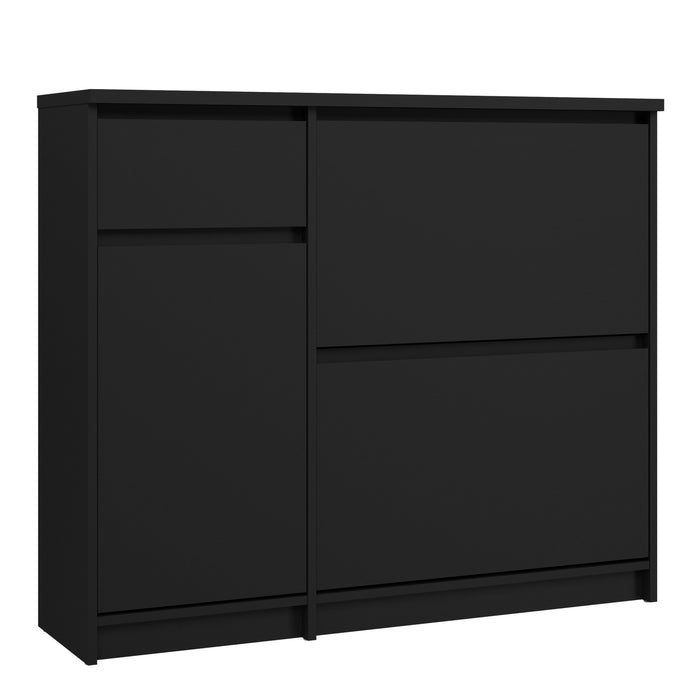 Naia Shoe Cabinet - 2 Flip Down Doors, 1 Door + 1 Drawer - Black Matt - The Furniture Mega Store 