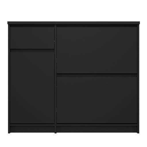 Naia Shoe Cabinet - 2 Flip Down Doors, 1 Door + 1 Drawer - Black Matt - The Furniture Mega Store 