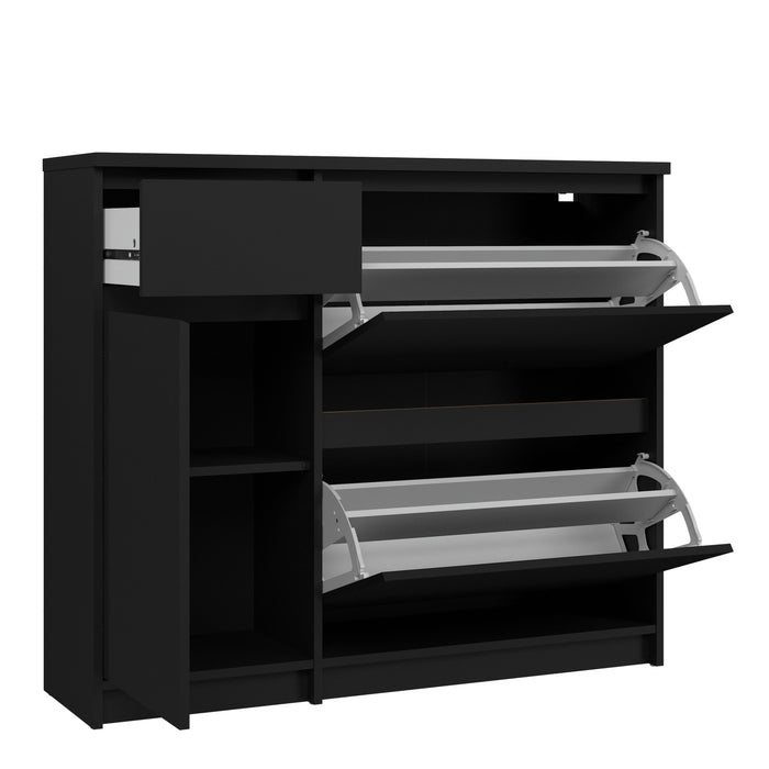 Naia Shoe Cabinet - 2 Flip Down Doors, 1 Door + 1 Drawer - Black Matt - The Furniture Mega Store 