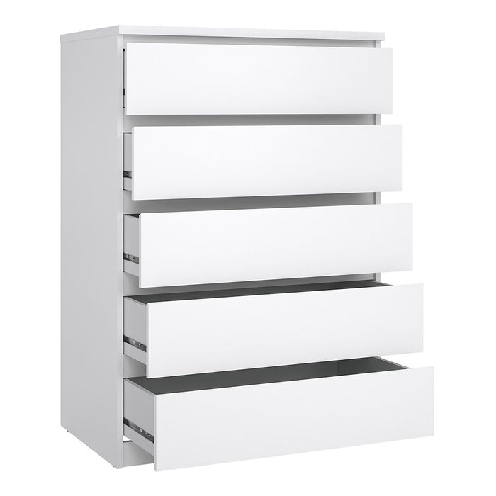 Naia Package - White High Gloss + 3 Drawer Bedside + Chest of 5 Drawers + 2 door 1 drawer Wardrobe - The Furniture Mega Store 