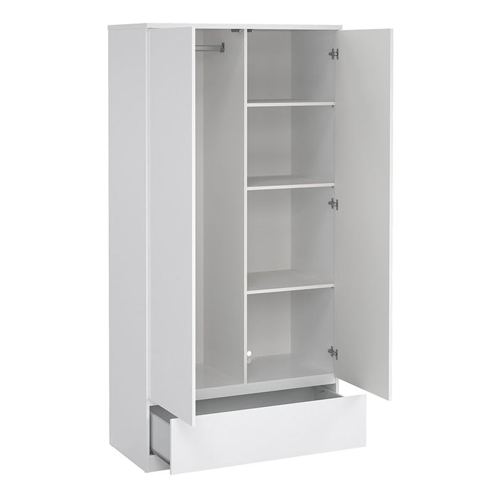 Naia Package - White High Gloss + 3 Drawer Bedside + Chest of 5 Drawers + 2 door 1 drawer Wardrobe - The Furniture Mega Store 