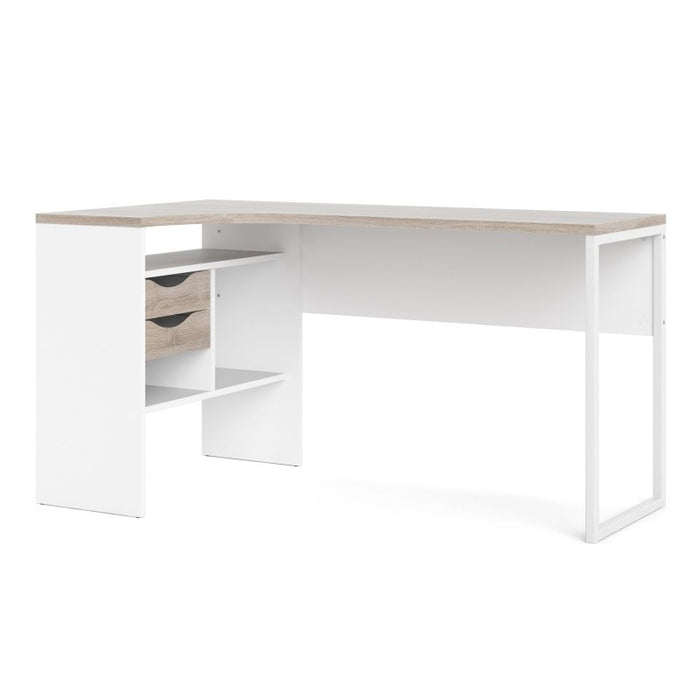 Corner Desk 2 Drawers in White and Truffle Oak - The Furniture Mega Store 