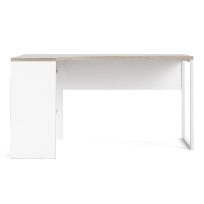 Corner Desk 2 Drawers in White and Truffle Oak - The Furniture Mega Store 