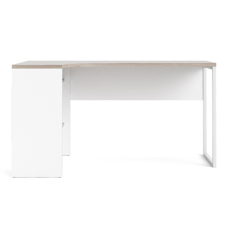 Corner Desk 2 Drawers in White and Truffle Oak - The Furniture Mega Store 