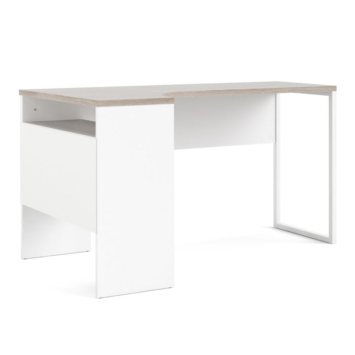 Corner Desk 2 Drawers in White and Truffle Oak - The Furniture Mega Store 