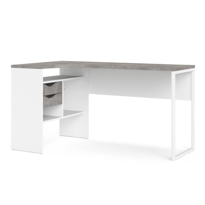 Corner Desk 2 Drawers in White and Grey - The Furniture Mega Store 