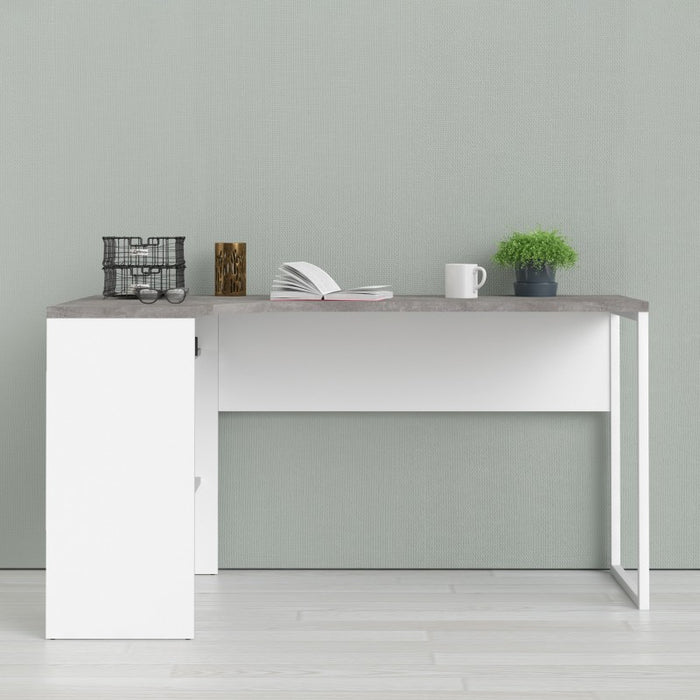 Corner Desk 2 Drawers in White and Grey - The Furniture Mega Store 