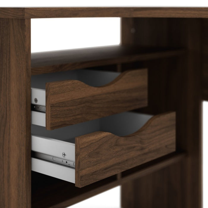 Corner Desk 2 Drawers in Walnut - The Furniture Mega Store 