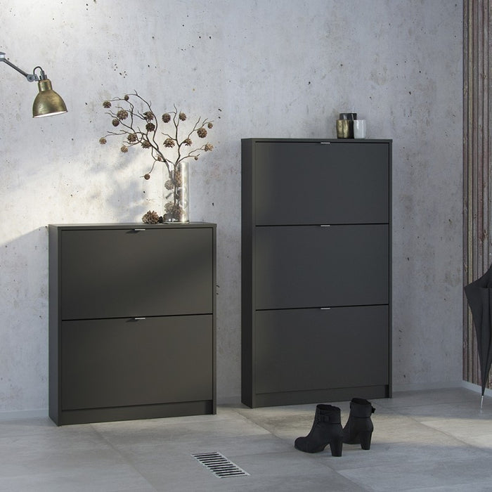 Shoe Cabinet 2 Compartments in Black - The Furniture Mega Store 