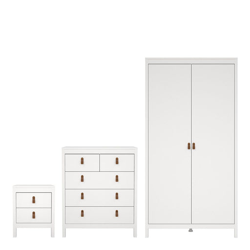 Barcelona - Bedside Table 2 drawers +  3+2 Drawer Chest + 2 Door Wardrobe - White - The Furniture Mega Store 