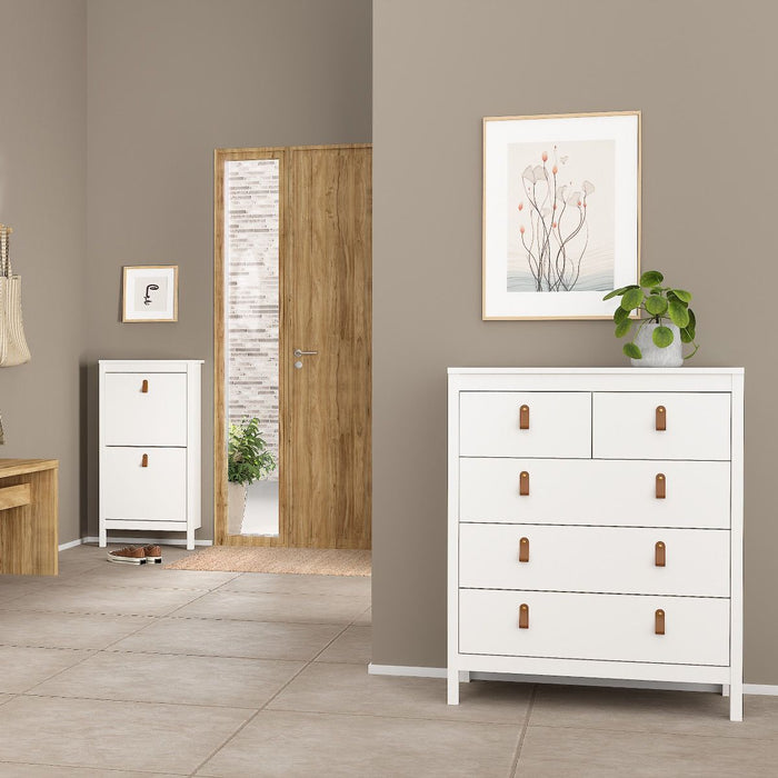 Barcelona - Bedside Table 2 drawers +  3+2 Drawer Chest + 2 Door Wardrobe - White - The Furniture Mega Store 