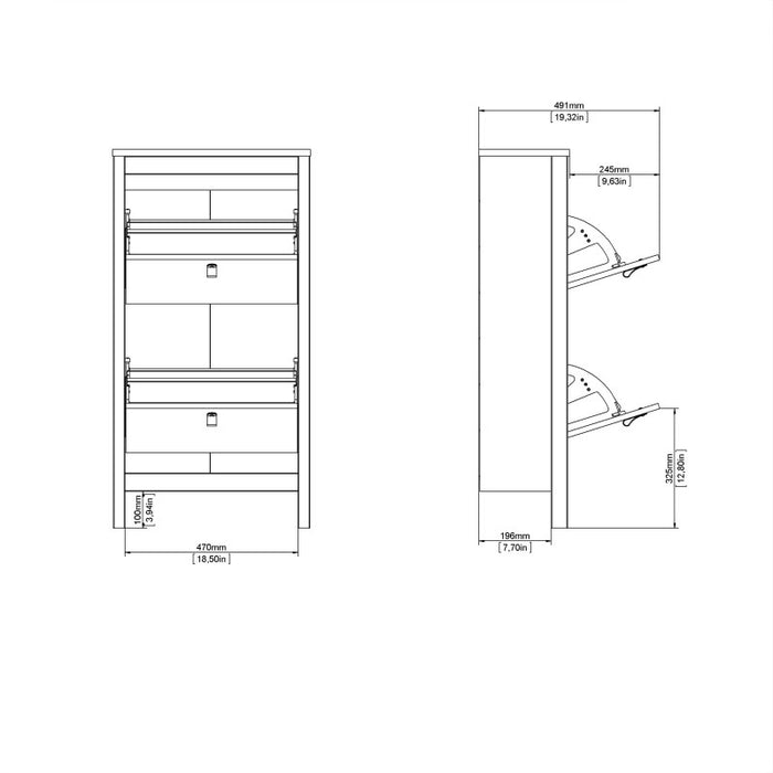 Barcelona Shoe cabinet 2 compartments - Matt Black - The Furniture Mega Store 