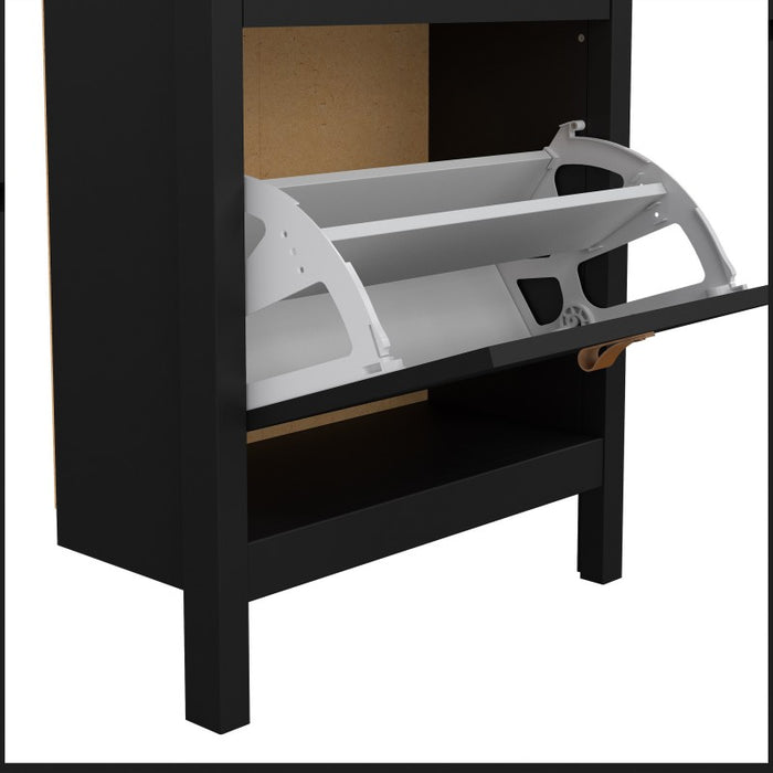 Barcelona Shoe cabinet 2 compartments - Matt Black - The Furniture Mega Store 