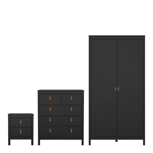 Barcelona - Bedside Table 2 drawers +  3+2 Drawer Chest + 2 Door Wardrobe - Matt Black - The Furniture Mega Store 