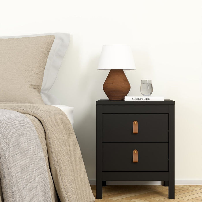 Barcelona - Bedside Table 2 drawers +  3+2 Drawer Chest + 2 Door Wardrobe - Matt Black - The Furniture Mega Store 