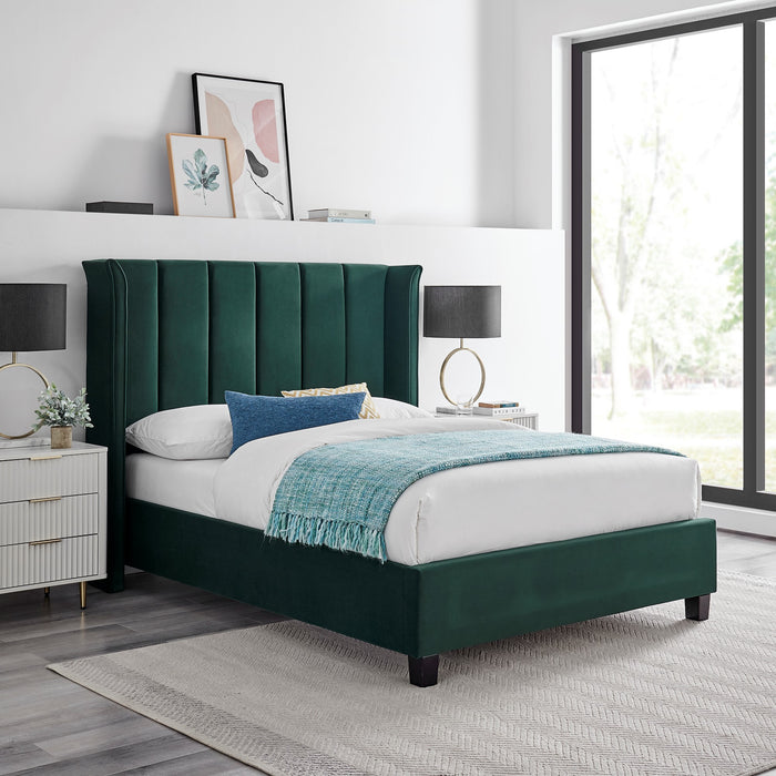 Alegra Emerald Green 4"6 Double Bed - The Furniture Mega Store 