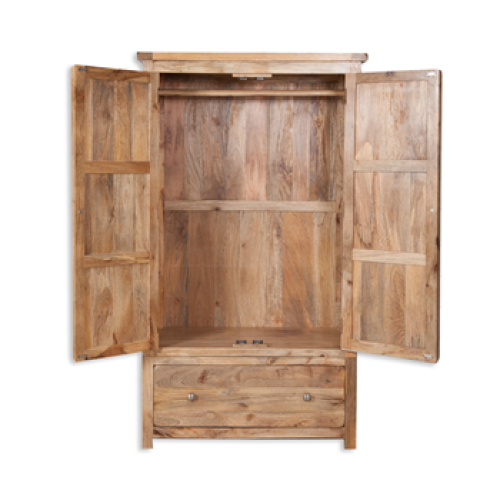 Bombay Mango Wood 2 Door 1 Drawer Wardrobe - The Furniture Mega Store 
