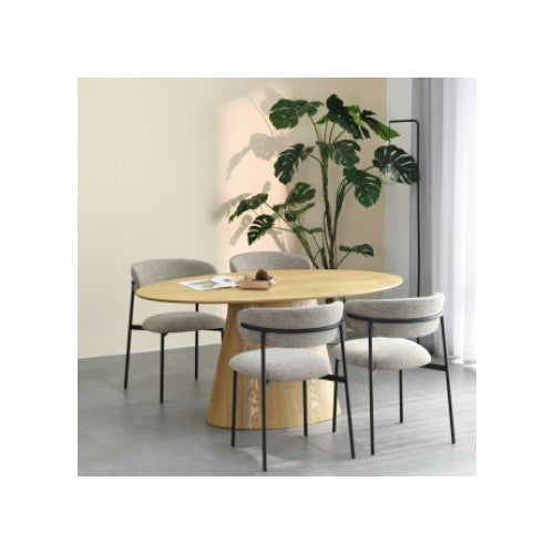 Cleveland 1.6 Oval Dining Table & 4 Muse Natural Linen Dining Chairs Set - The Furniture Mega Store 