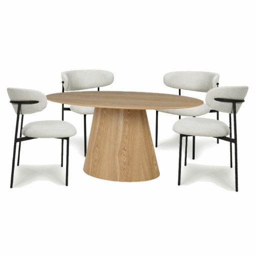 Cleveland 1.6 Oval Dining Table & 4 Muse Natural Linen Dining Chairs Set - The Furniture Mega Store 