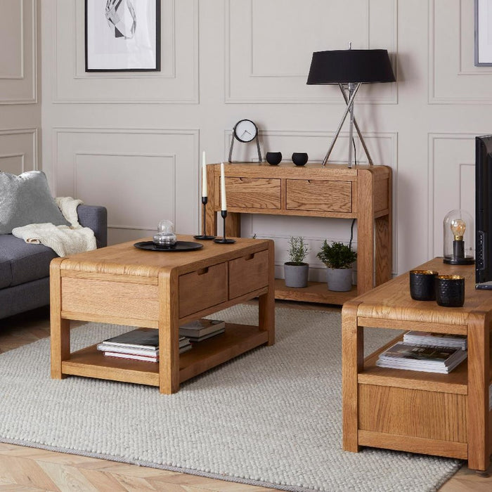 Bakerloo Oak 2 Drawer Coffee Table - The Furniture Mega Store 