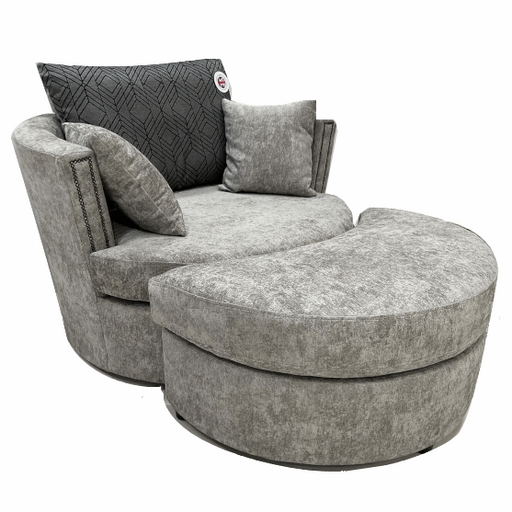 Morland Fabric Cuddle, Swivel Armchair & Footstool Set -  Choice Of Fabrics - The Furniture Mega Store 