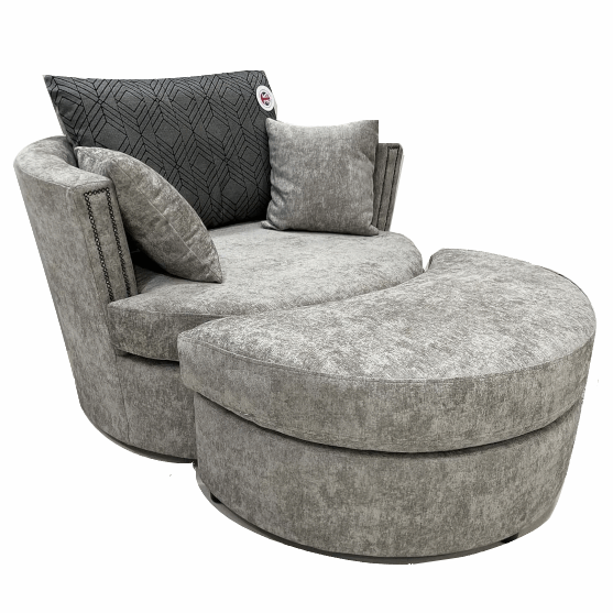 Morland Fabric Cuddle, Swivel Armchair & Footstool Set -  Choice Of Fabrics - The Furniture Mega Store 