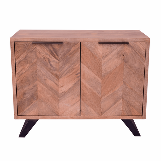 Akash Chevron Parquet Mango Wood 2 Door Sideboard - 95cm - The Furniture Mega Store 