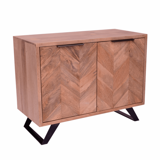 Akash Chevron Parquet Mango Wood 2 Door Sideboard - 95cm - The Furniture Mega Store 