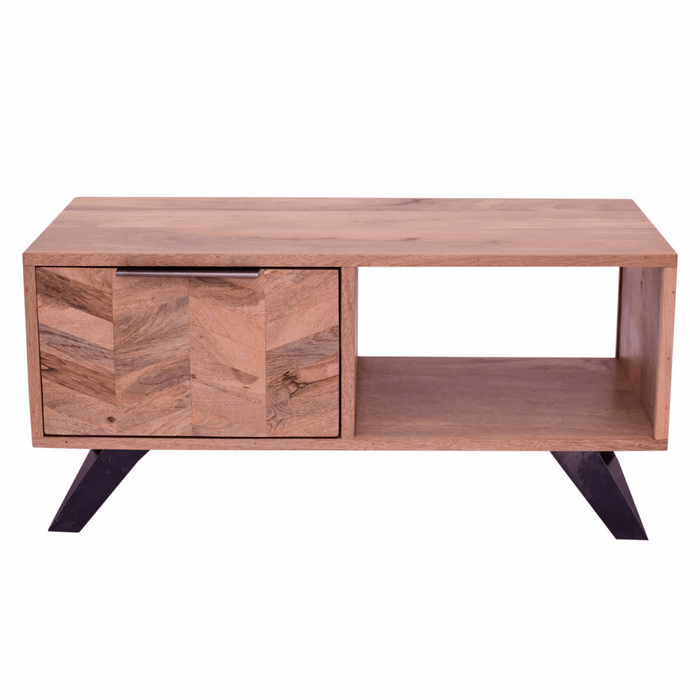 Akash Chevron Parquet Mango Wood Small TV Unit - 95cm - The Furniture Mega Store 