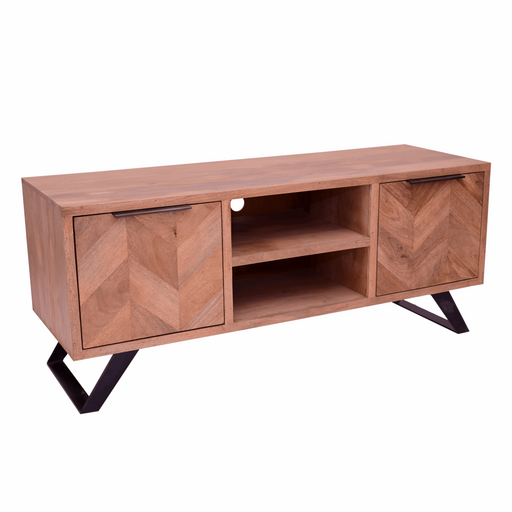 Akash Chevron Parquet Mango Wood Large TV Unit - 135cm - The Furniture Mega Store 