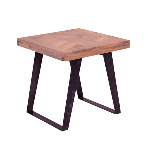 Akash Chevron Parquet Mango Wood Side Table - The Furniture Mega Store 