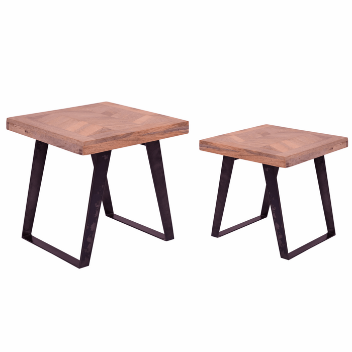 Akash Chevron Parquet Mango Wood Nest Of 2 Tables - The Furniture Mega Store 