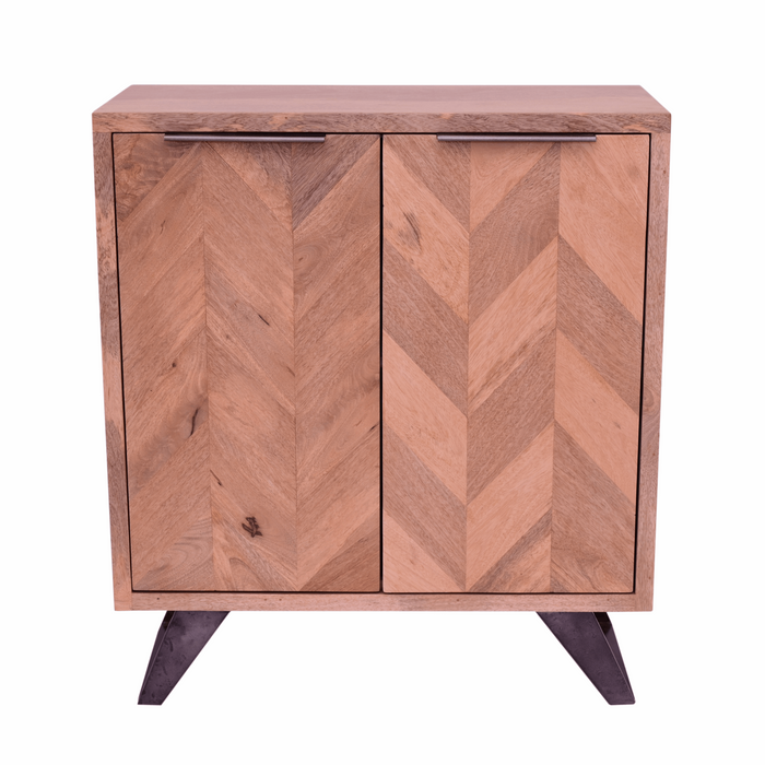 Akash Chevron Parquet Mango Wood 2 Door Hall Cabinet - 78cm - The Furniture Mega Store 