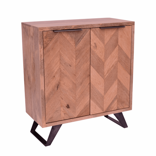 Akash Chevron Parquet Mango Wood 2 Door Hall Cabinet - 78cm - The Furniture Mega Store 