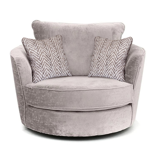 Phoenix Fabric Swivel Chair - Aaron Truffle & Valencia ZigZag Natural Scatters - The Furniture Mega Store