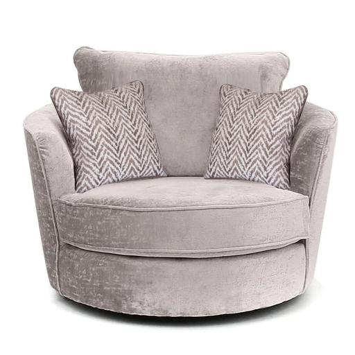Phoenix Fabric Swivel Chair - Aaron Truffle & Valencia ZigZag Natural Scatters - The Furniture Mega Store 
