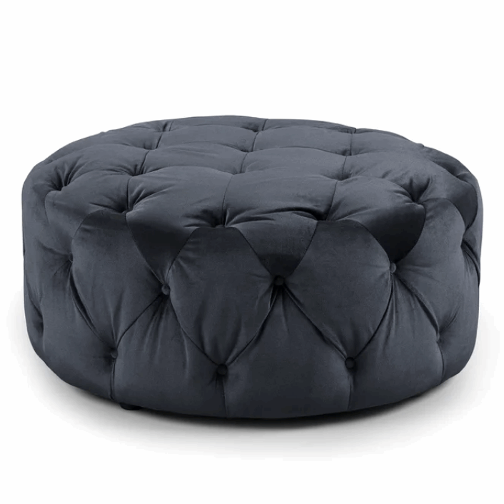 Alexa Plush Velvet Round Tufted Ottoman Footstool - The Furniture Mega Store 