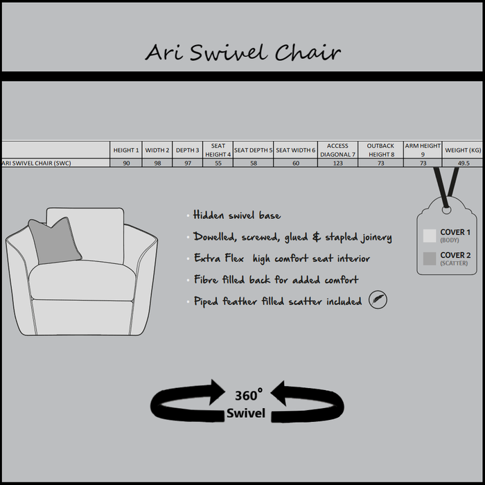 Ari Swivel Chair - Choice Of Fabrics - The Furniture Mega Store 